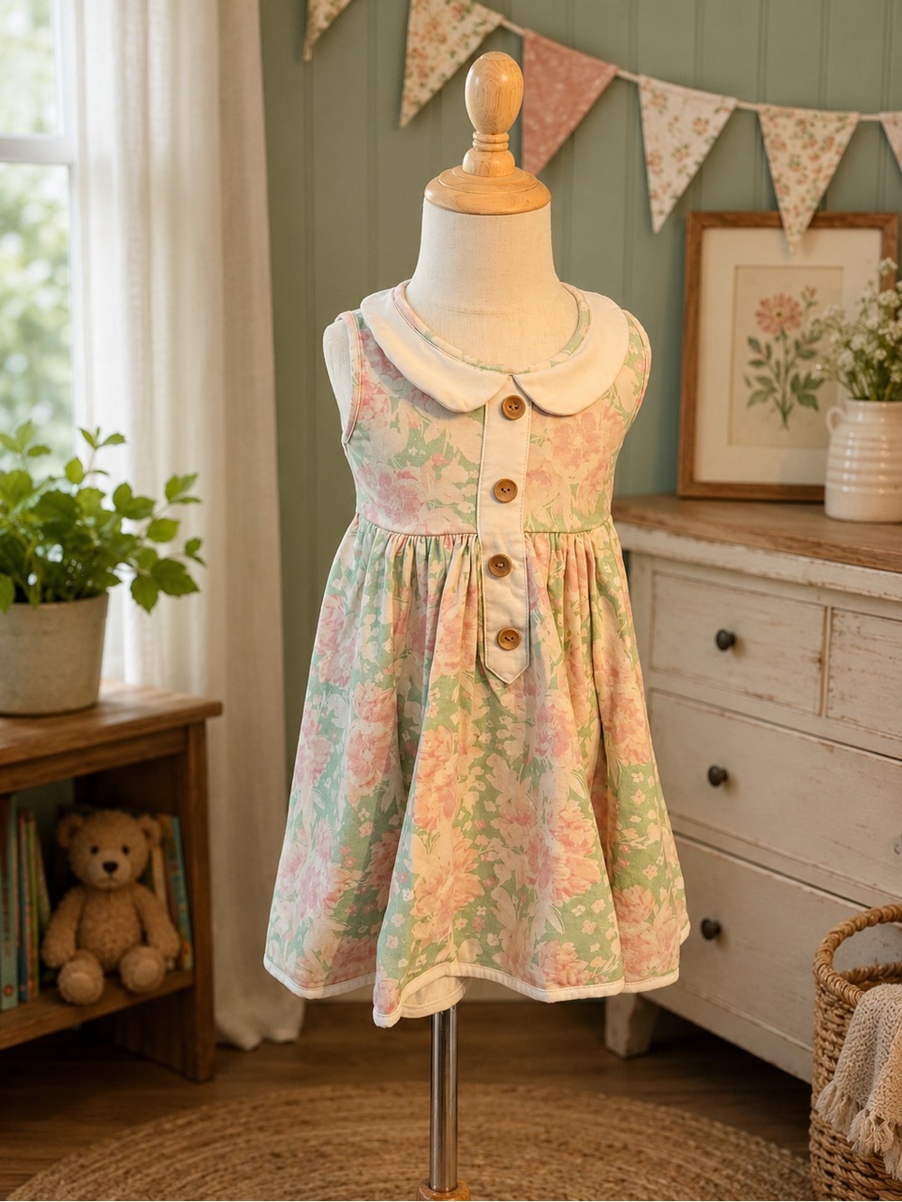 SweetHoney Pastel Floral Peter Pan Collar Dress in Pink & Mint